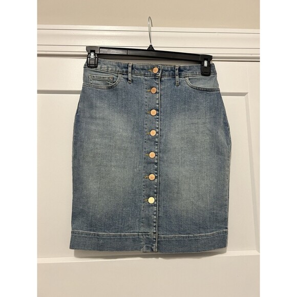 Banana Republic Denim Jean Skirt Women’s Size 0 Petite Button Fly Stretch Modest - Picture 1 of 4